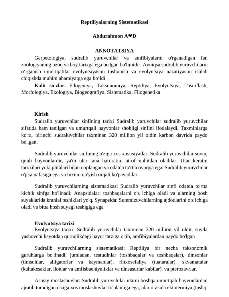 Reptiliyalarning Sistematikasi 1