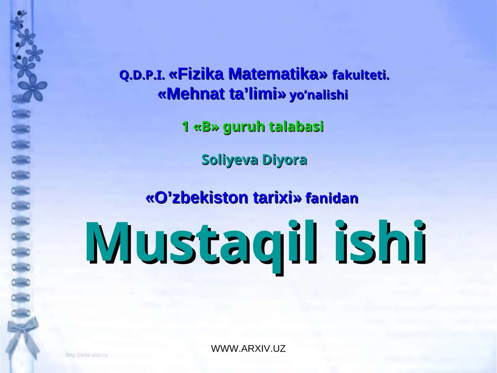 Q.D.P.I.«Fizika Matematika»fakulteti 1