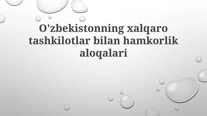 Oʻzbekistonning xalqaro tashkilotlar bilan hamkorlik aloqalari 1