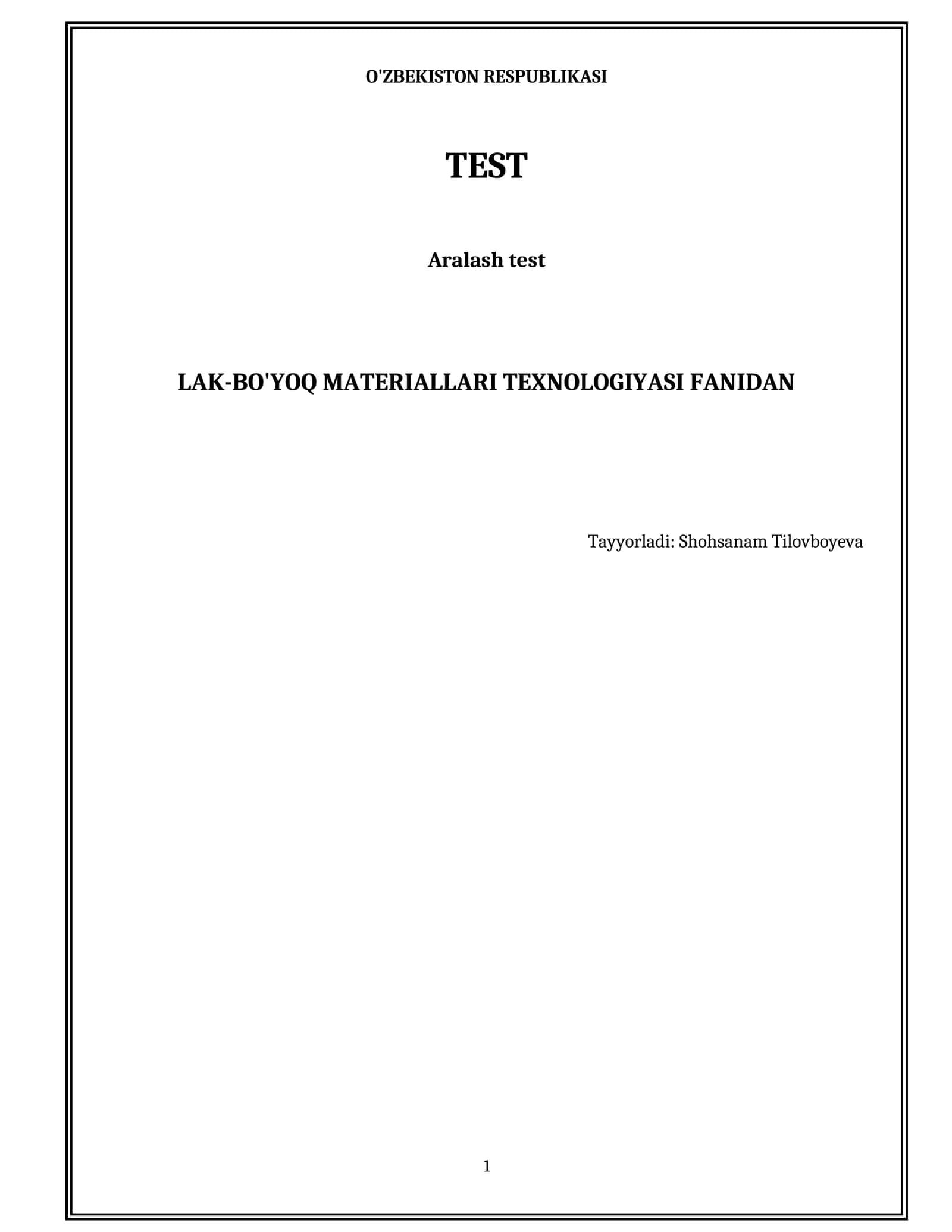 Lak-bo'yoq materiallari texnologiyasi fanidan 1