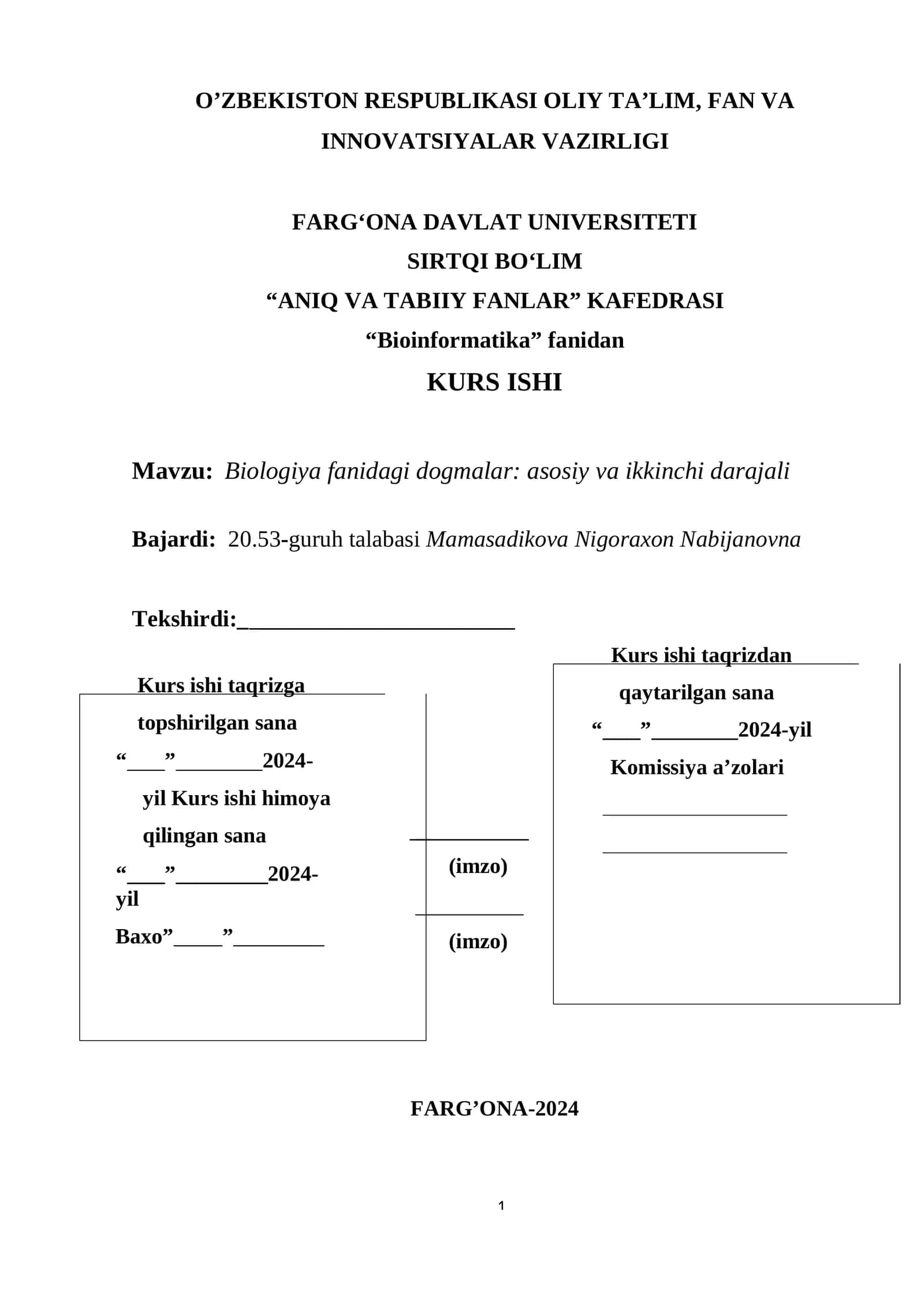 Biologik Dogma Kurs Ishi 1