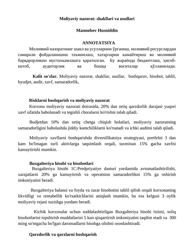 Moliyaviy nazorat: shakllari va usullari 1