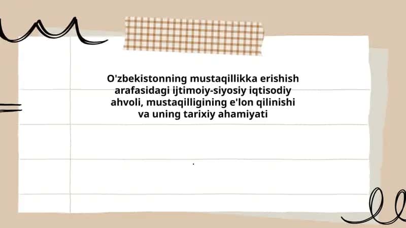 Perestroika va glasnostaning O'zbekistondagi ijtimoiy-siyosiy va iqtisodiy ta'siri (1985–1991) 1