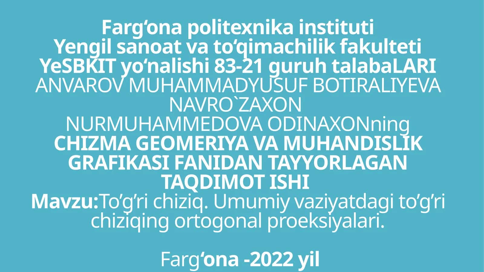To'g'ri chiziqning ortogonal proektsiyalari 1