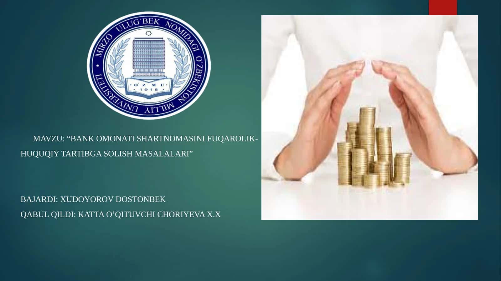 BANK OMONATI SHARTNOMASINI FUQAROLIK-HUQUQIY TARTIBGA SOLISH MASALALARI 1