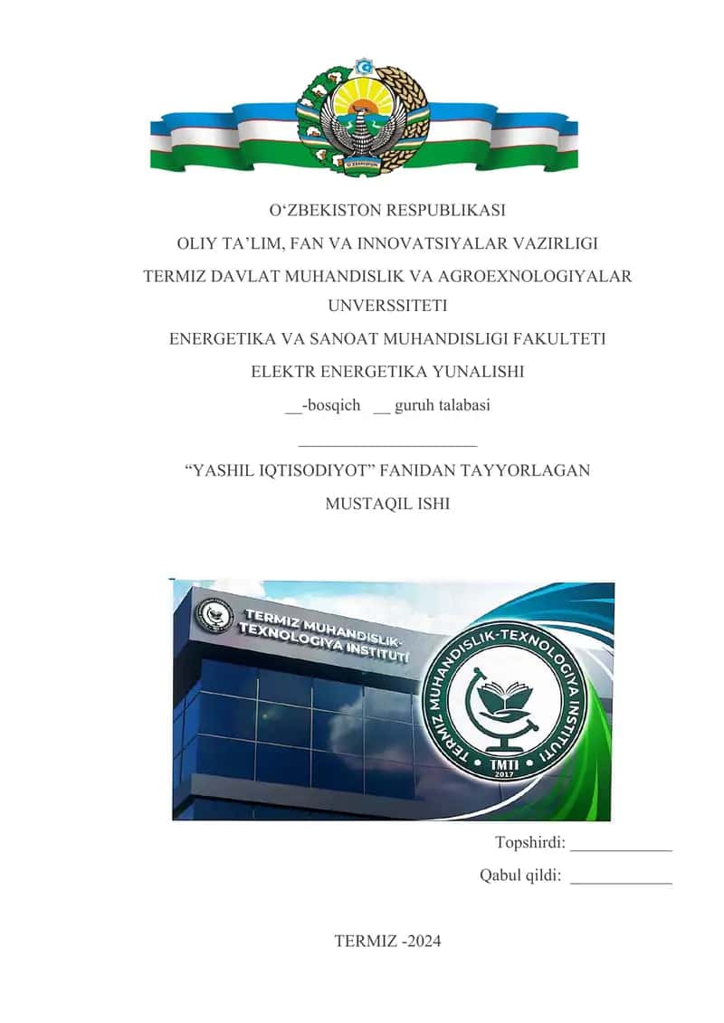 Qozog’iston respublikasida ,, Yashil iqtisodiyot”ni rivojlantirish strategiyanisining ustuvor yo’nalishlar 1