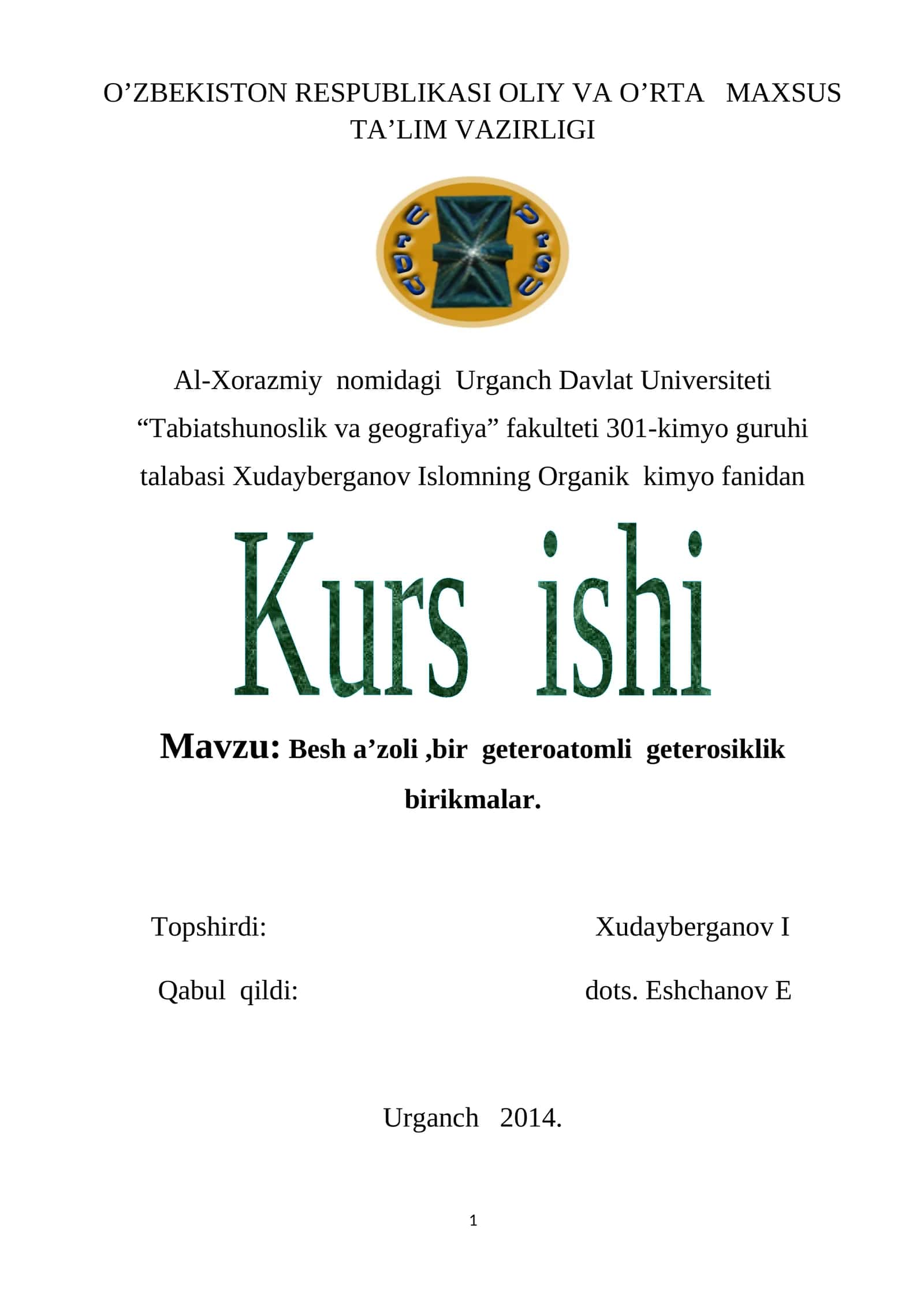Besh a’zoli,bir geteroatomli geterosiklik birikmalar 1