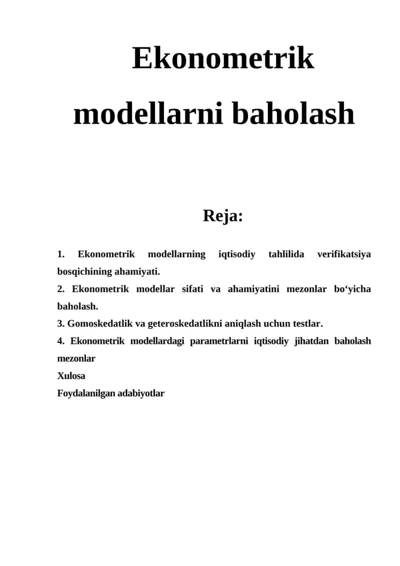 Ekonometrik modellarni baholash 1