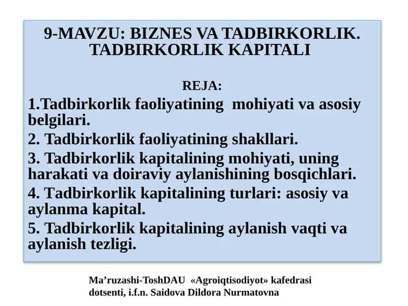 Tadbirkorlik Kapitali 1