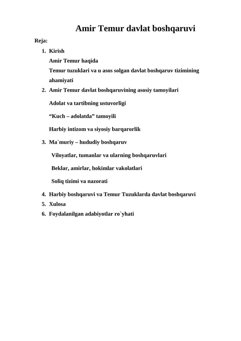 Amir Temur davlat boshqaruvi 1