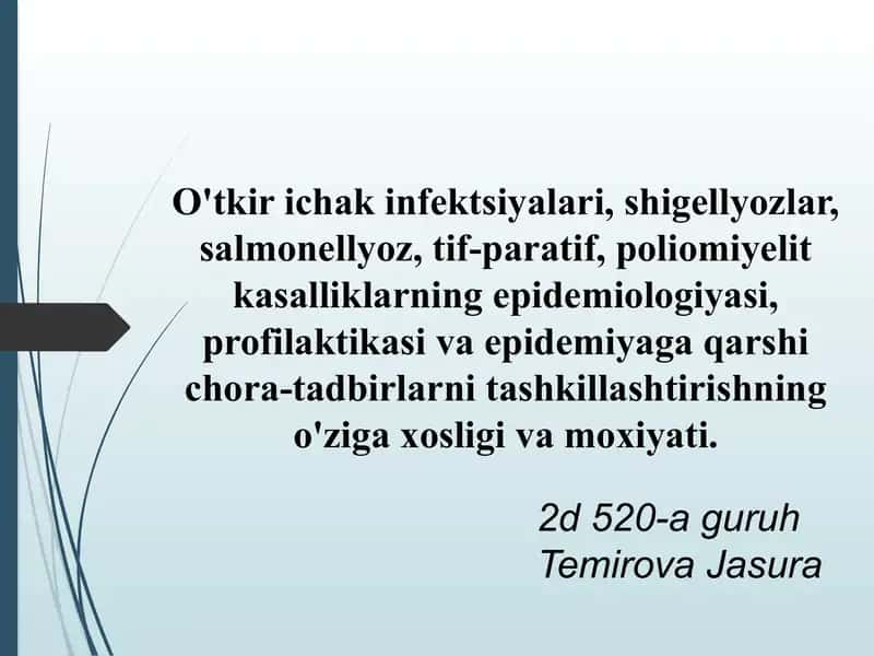 O'tkir ichak infektsiyalari epidemiologiyasi 1