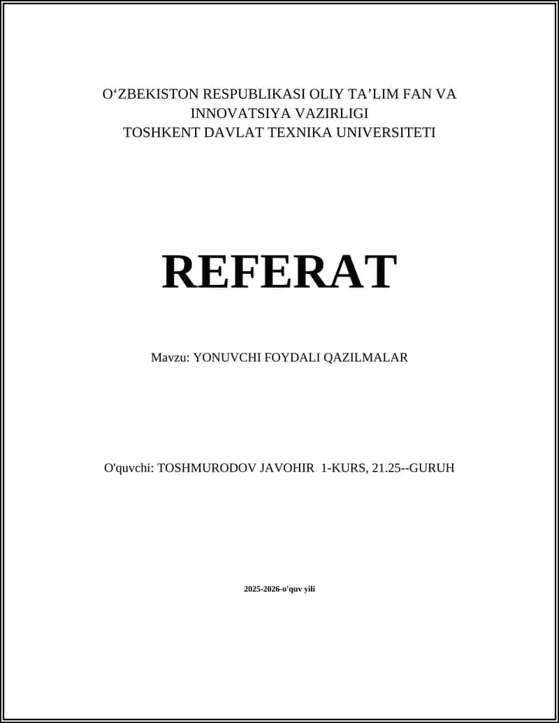 YONUVCHI FOYDALI QAZILMALAR 1