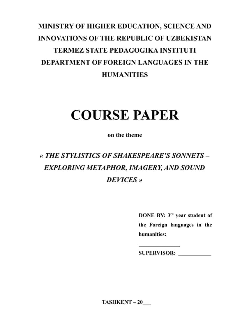 THE STYLISTICS OF SHAKESPEARE’S SONNETS – EXPLORING METAPHOR, IMAGERY, AND SOUND DEVICES 1