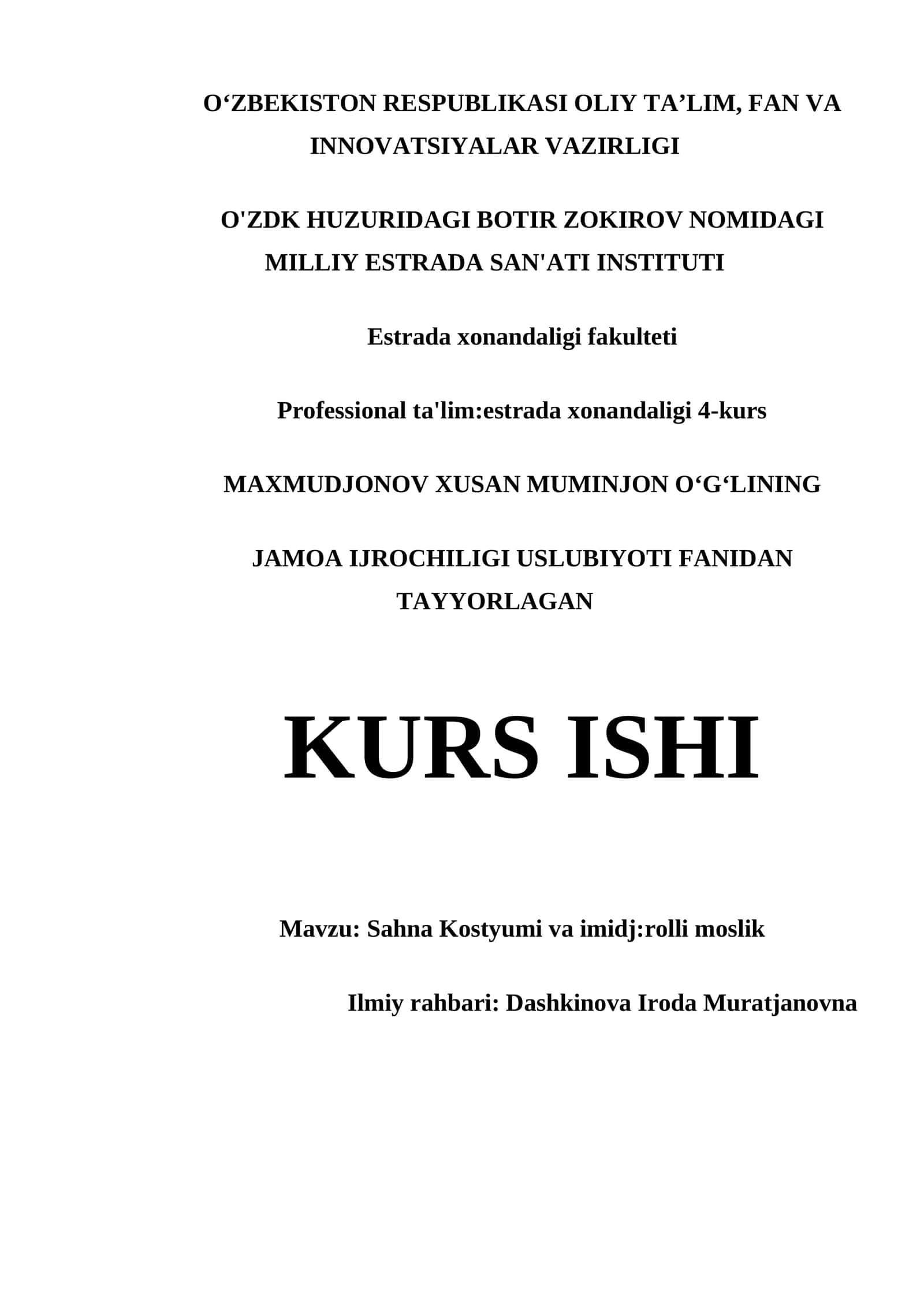 Sahna Kostyumi va imidj:rolli moslik 1