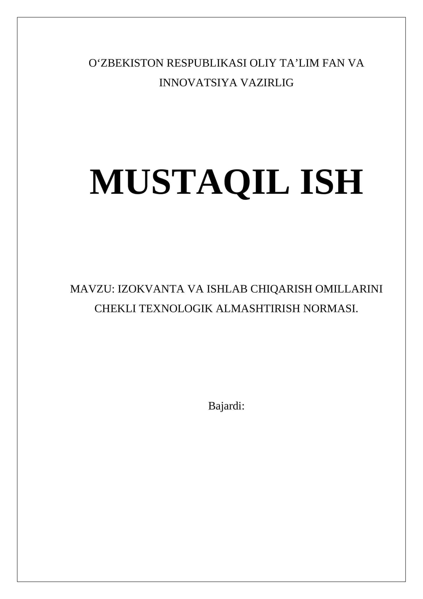 IZOKVANTA VA ISHLAB CHIQARISH OMILLARINI CHEKLI TEXNOLOGIK ALMASHTIRISH NORMASI 1