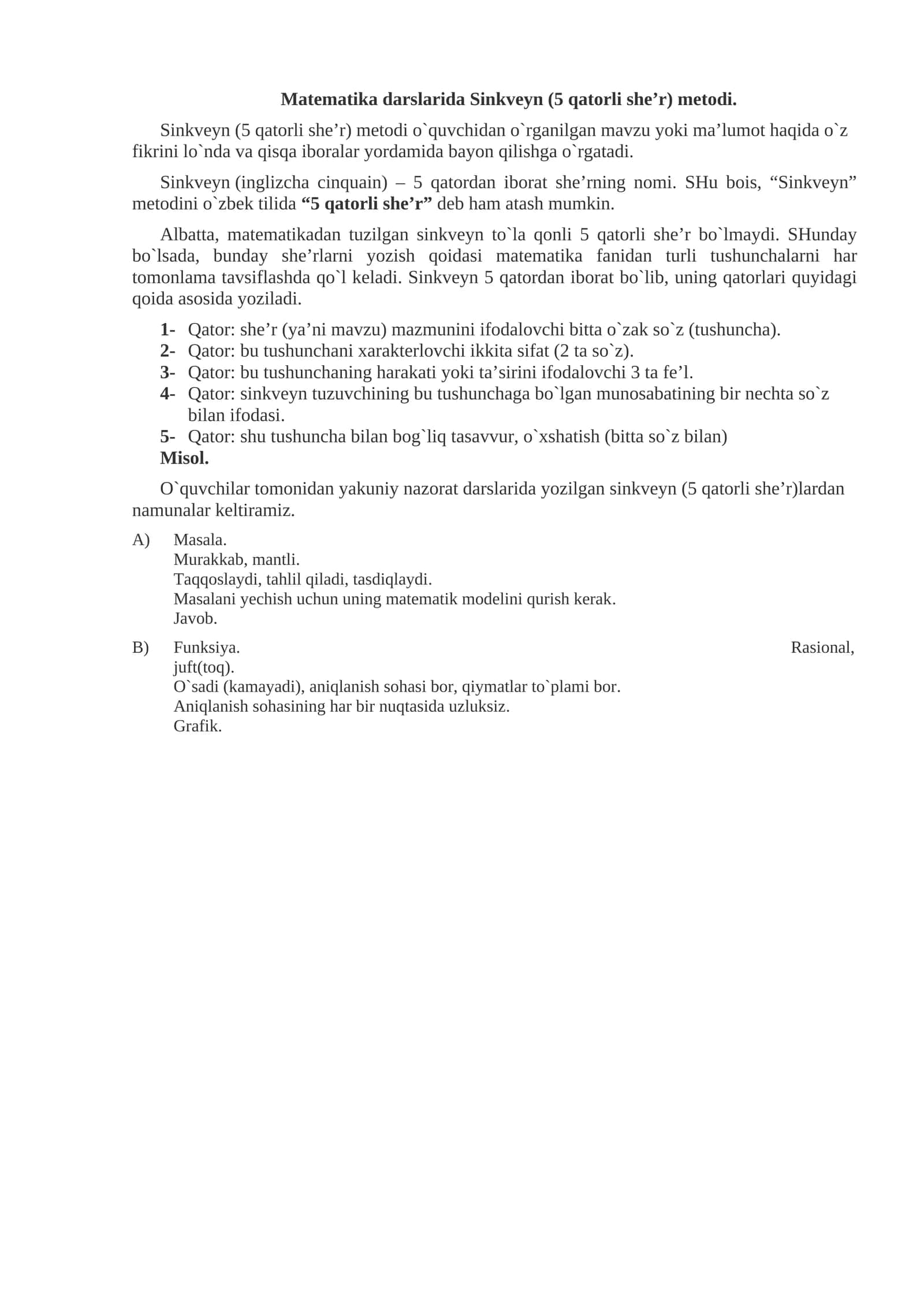 Sinkveyn (5 qatorli she’r) metodi 1