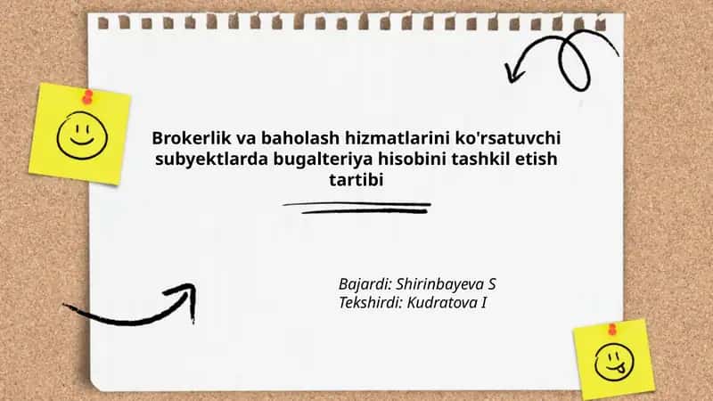 Brokerlik va baholash hizmatlarini ko'rsatuvchi subyektlarda bugalteriya hisobini tashkil etish tartibi 1