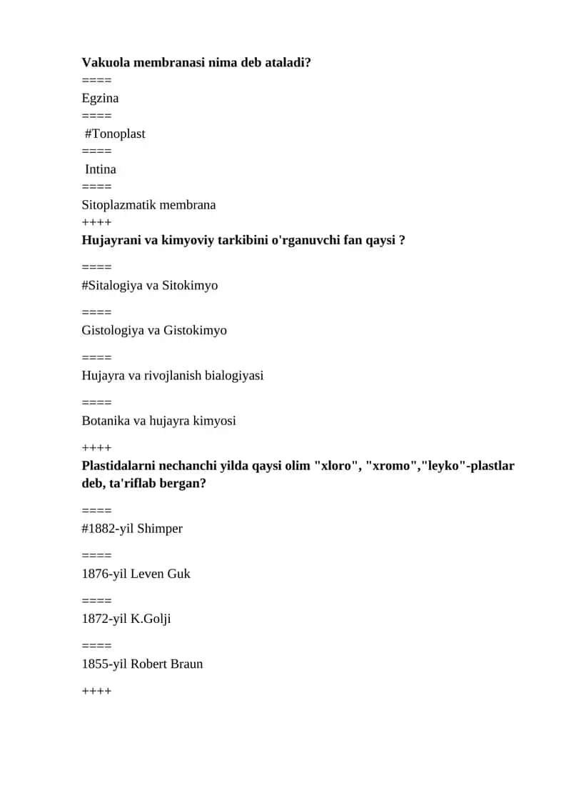 Botanika test hemis tizimi uchun 1