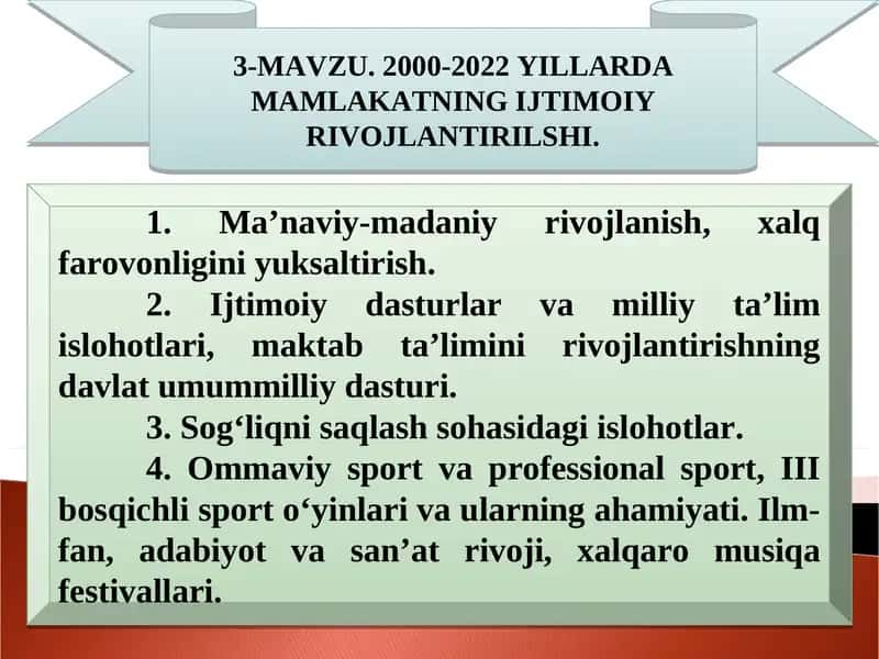 2000-2022 YILLARDA MAMLAKATNING IJTIMOIY RIVOJLANTIRILSHI 1