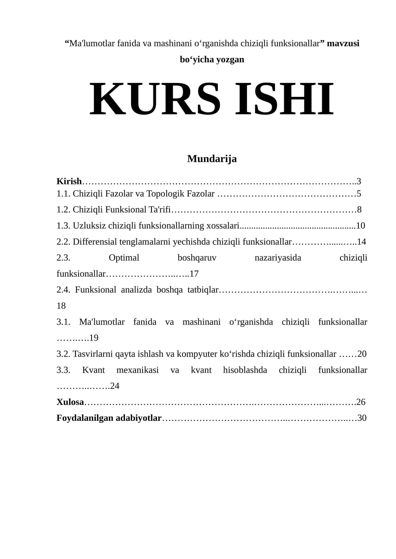 Ma'lumotlar fanida va mashinani o‘rganishda chiziqli funksionallar 1