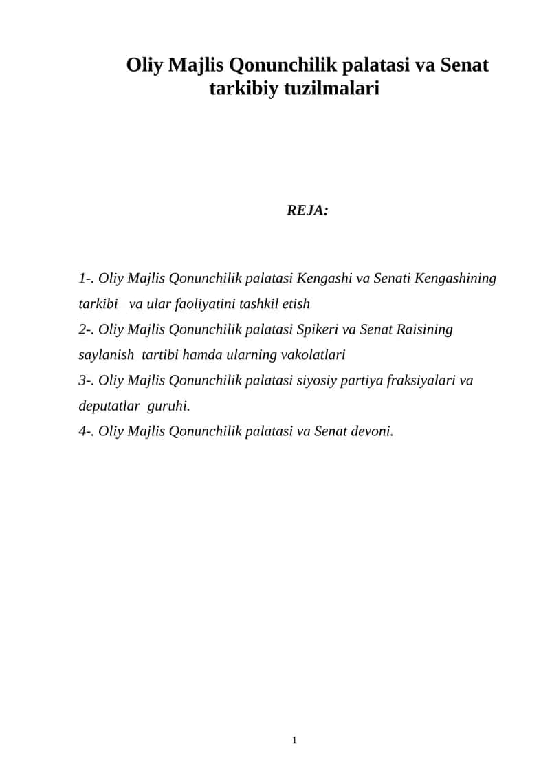 Oliy Majlis Qonunchilik palatasi va Senat tarkibiy tuzilmalari 1