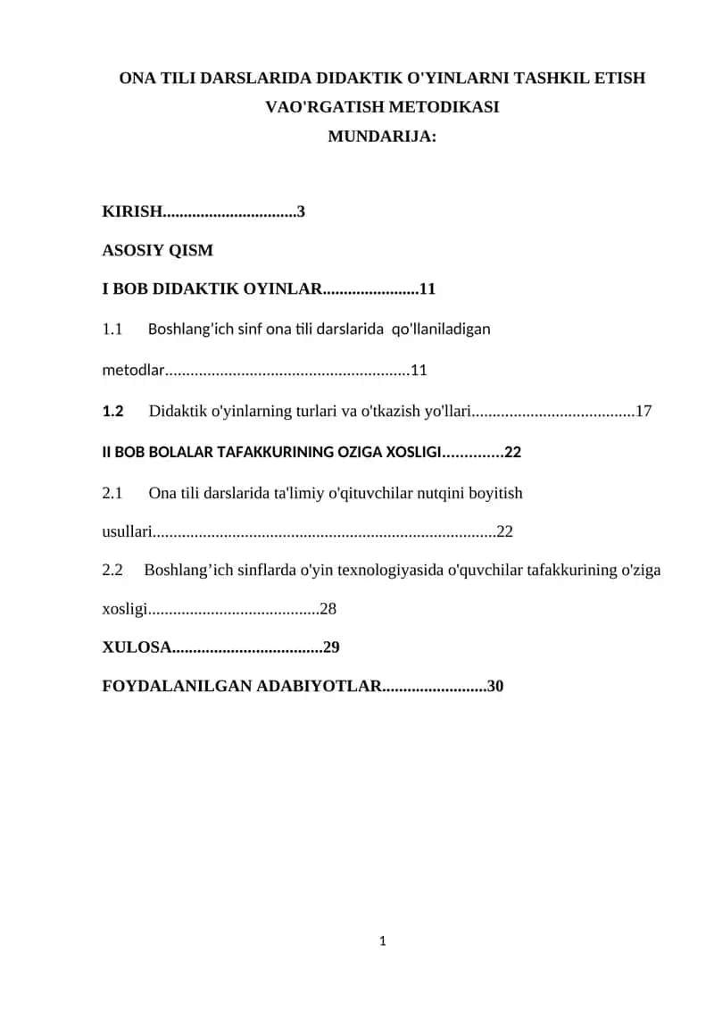 ONA TILI DARSLARIDA DIDAKTIK O'YINLARNI TASHKIL ETISH VAO'RGATISH METODIKASI 1