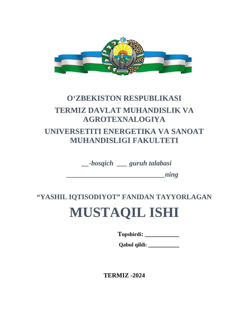 Barqaror iqtisodiy rivojlanishning mohiyati va uni ta’minlashda “yashil iqtisodiyot”ning o‘rni 1