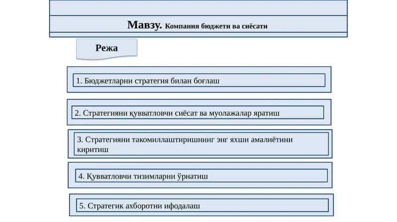 Бюджетларни стратегия билан боғлаш 1