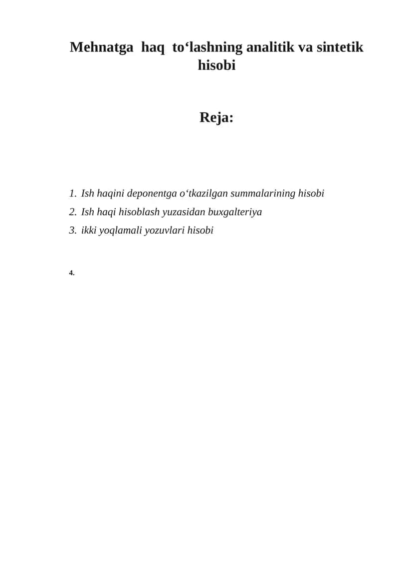 Mehnatga haq to‘lashning analitik va sintеtik hisobi 1