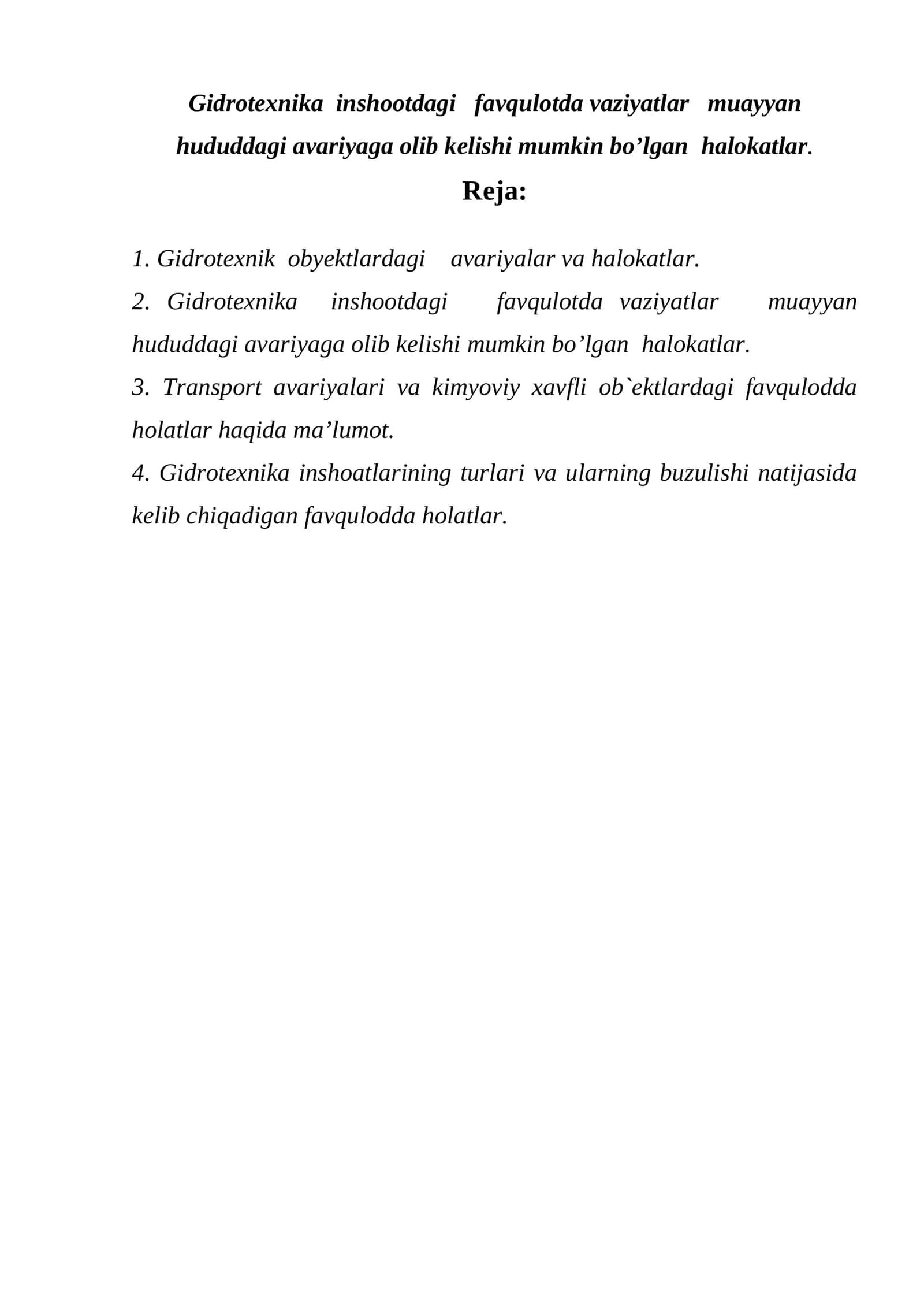 Gidrotexnika inshootdagi favqulotda vaziyatlar 1