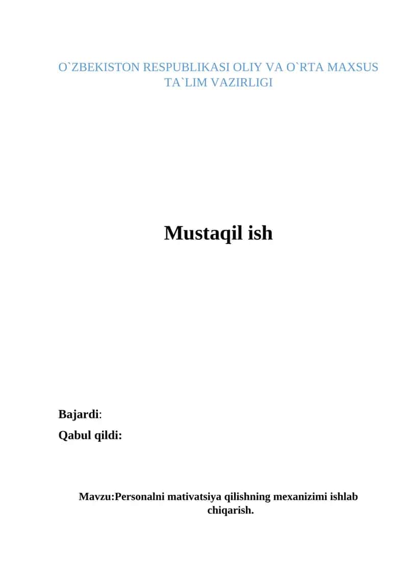Personalni mativatsiya qilishning mexanizimi ishlab chiqarish 1