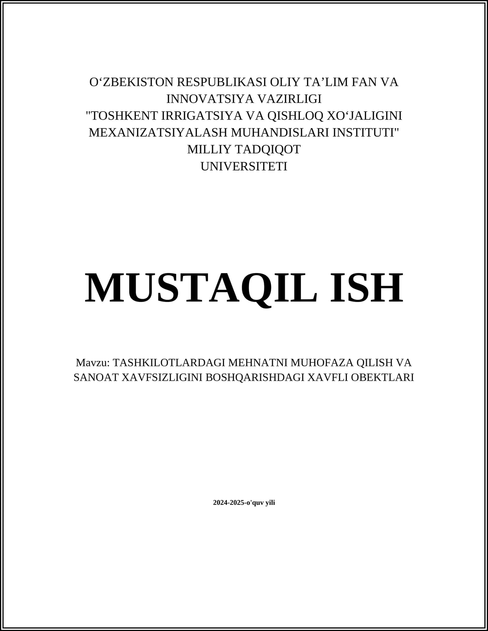 TASHKILOTLARDAGI MEHNATNI MUHOFAZA QILISH VA SANOAT XAVFSIZLIGINI BOSHQARISHDAGI XAVFLI OBEKTLARI 1