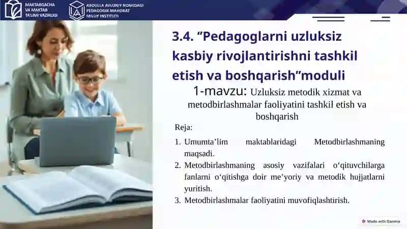 Uzluksiz metodik xizmat va metodbirlashmalar faoliyatini tashkil etish va boshqarish