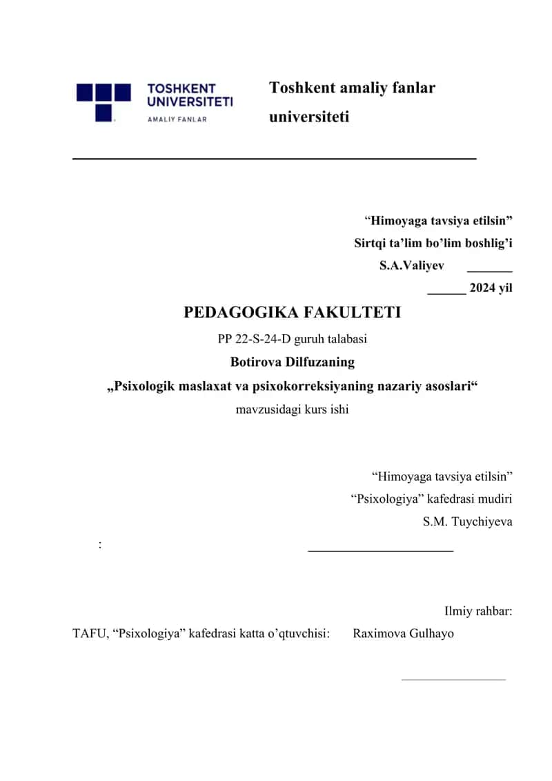 Psixologik maslaxat va psixokorreksiyaning nazariy asoslari 1