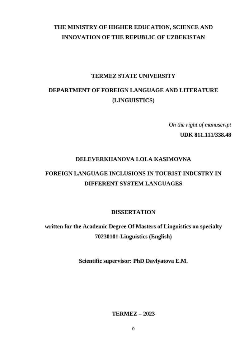 FOREIGN LANGUAGE INCLUSIONS IN TOURIST INDUSTRY IN DIFFERENT SYSTEM LANGUAGES 1