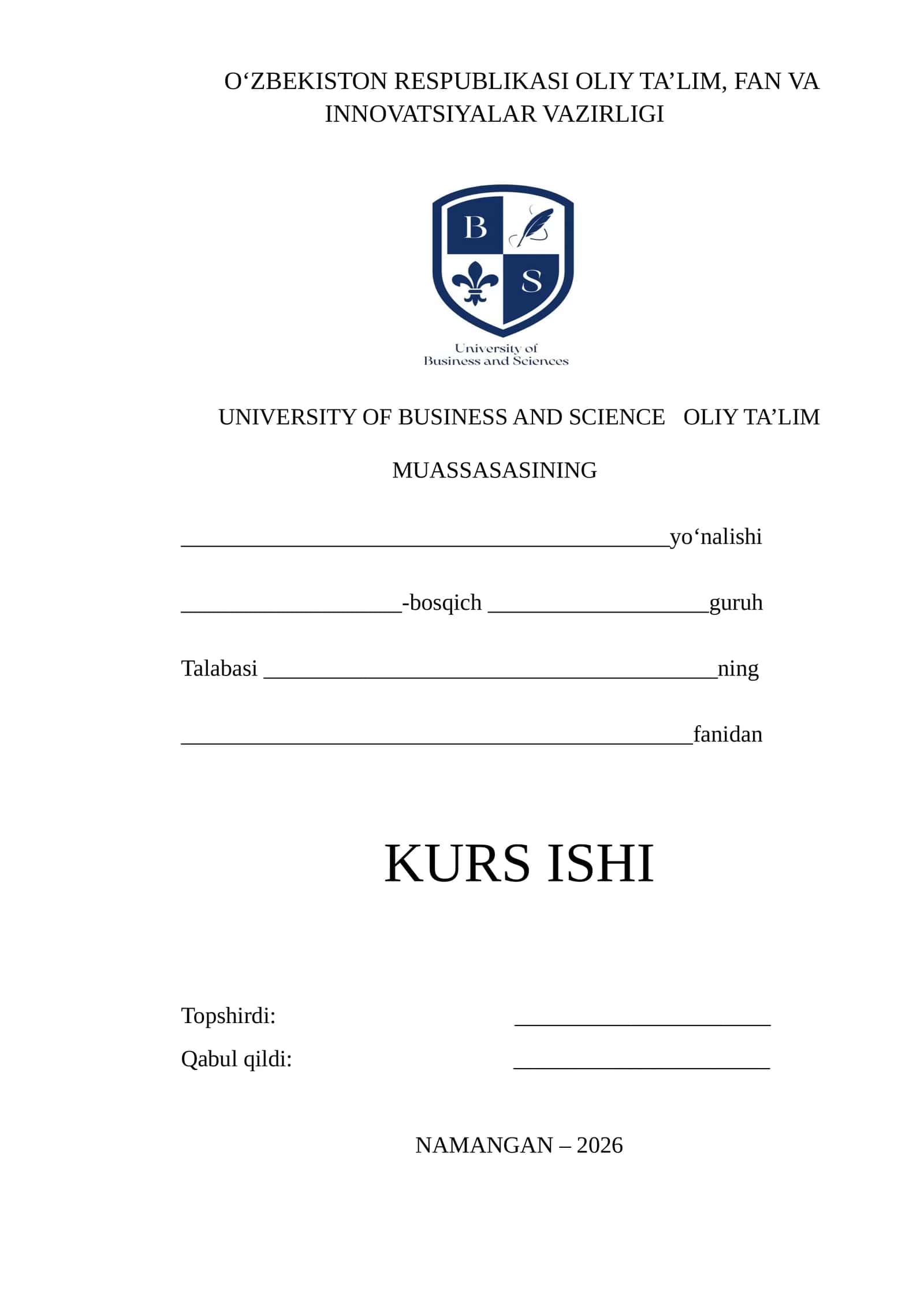 Kurs ishi University of Business and Science Til va adabiyot ta’limi kafedrasida 1