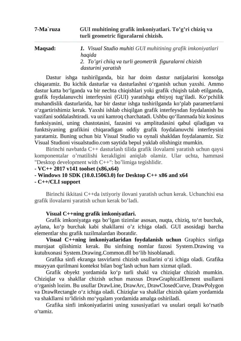 GUI muhitining grafik imkoniyatlari 1