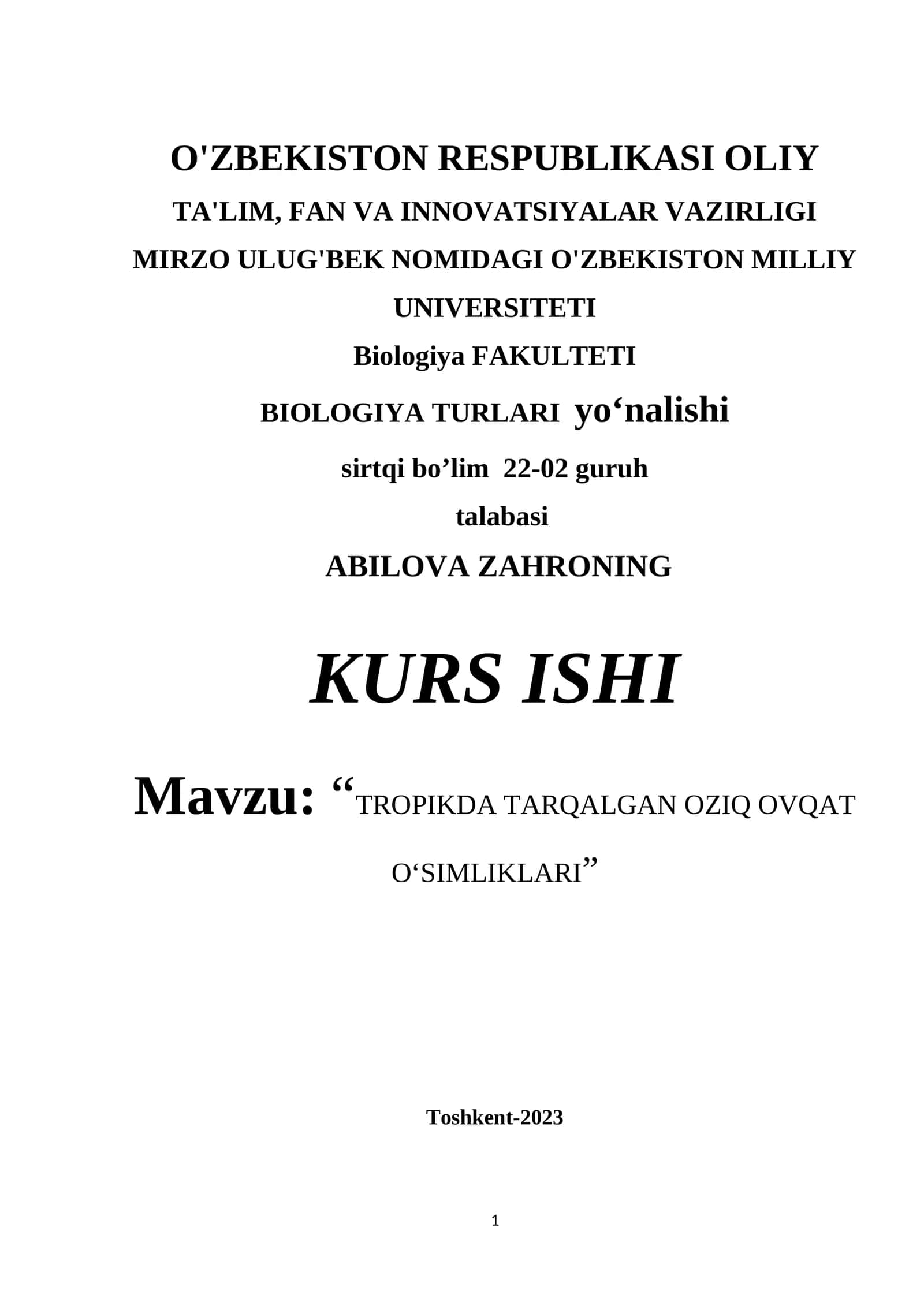 TROPIKDA TARQALGAN OZIQ OVQAT OʻSIMLIKLARI 1