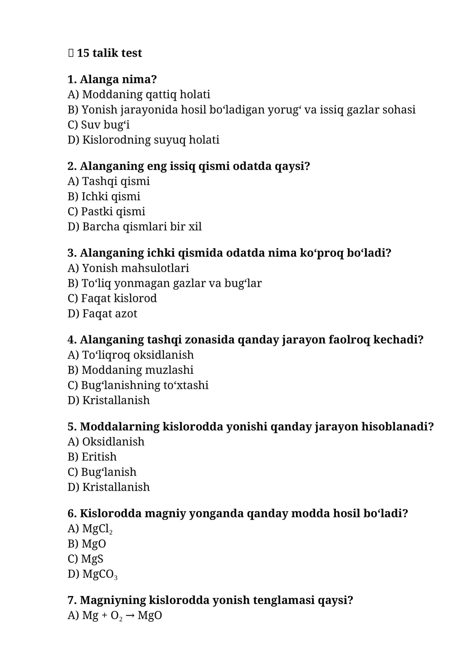 aLANGA TUZILISHI 15 talik test 1