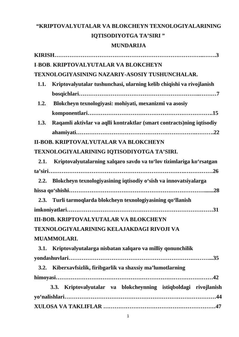 KRIPTOVALYUTALAR VA BLOKCHEYN TEXNOLOGIYALARINING IQTISODIYOTGA TA’SIRI 1