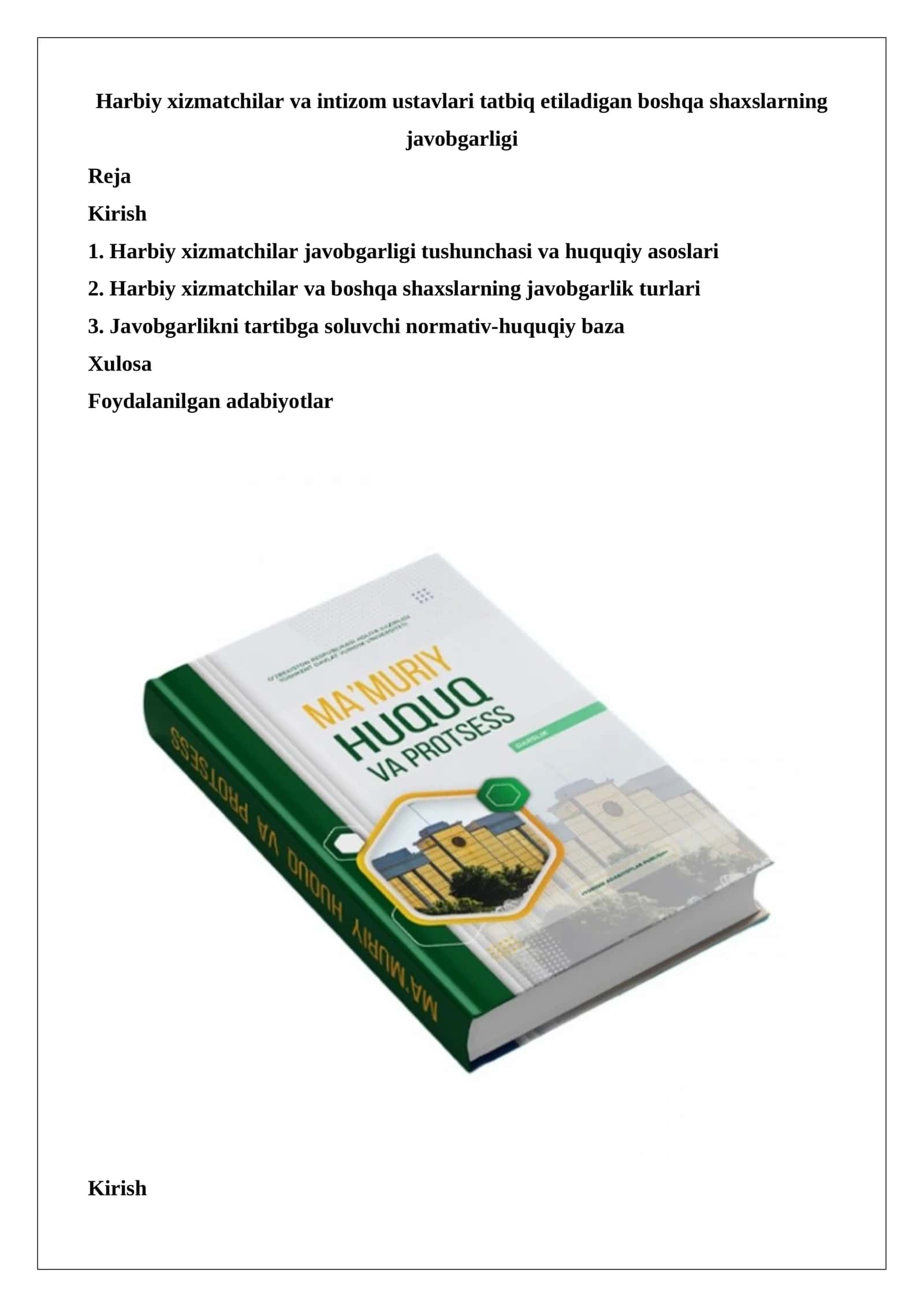 Harbiy xizmatchilar va intizom ustavlari tatbiq etiladigan boshqa shaxslarning javobgarligi 1