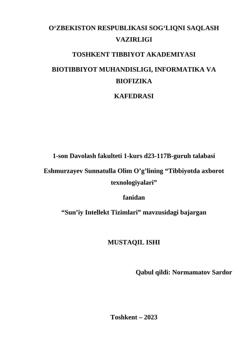Sun’iy Intellekt Tizimlari 1