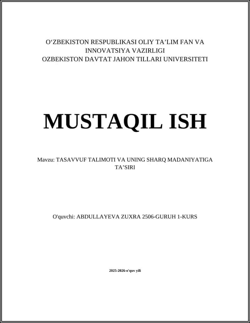TASAVVUF TALIMOTI VA UNING SHARQ MADANIYATIGA TA’SIRI 1