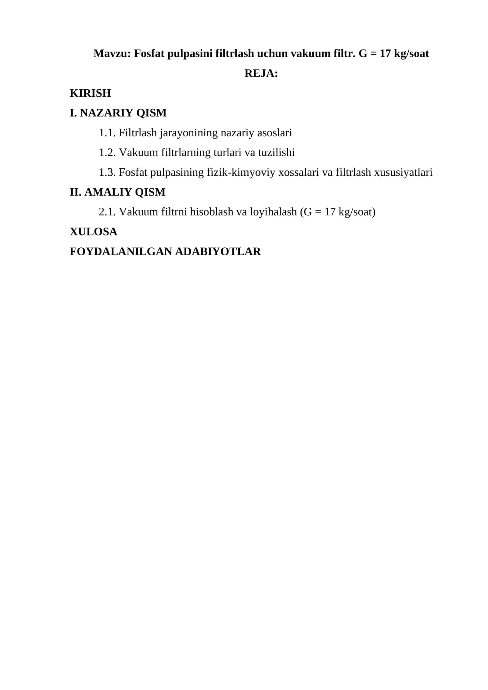 Fosfat pulpasini filtrlash uchun vakuum filtr. G = 17 kg/soat 1