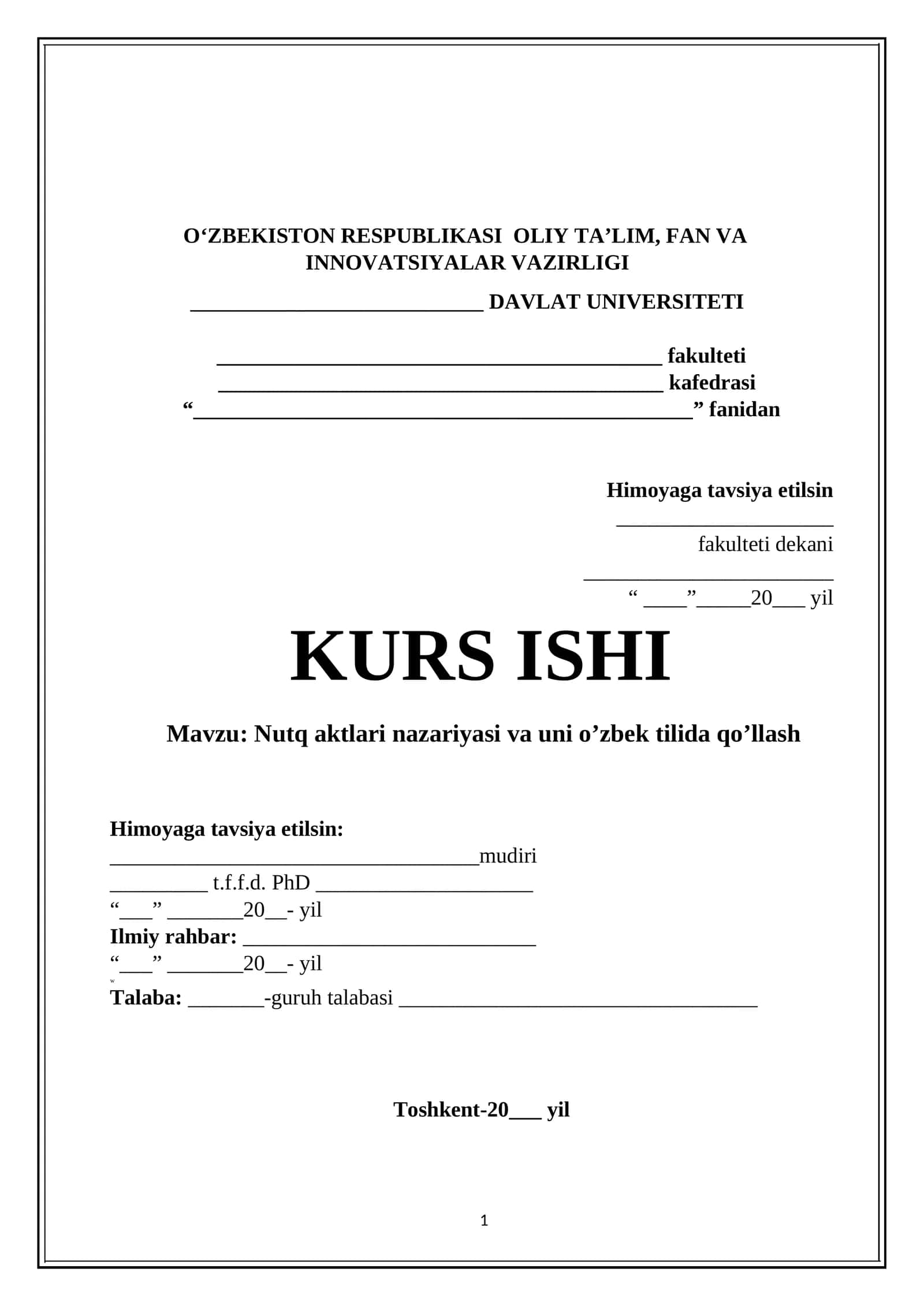 Nutq aktlari nazariyasi va uni o’zbek tilida qo’llash 1