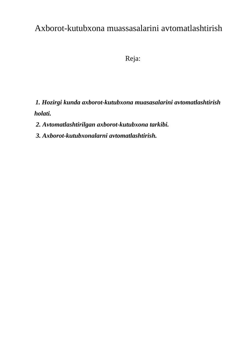 Axborot-kutubxona muassasalarini avtomatlashtirish 1
