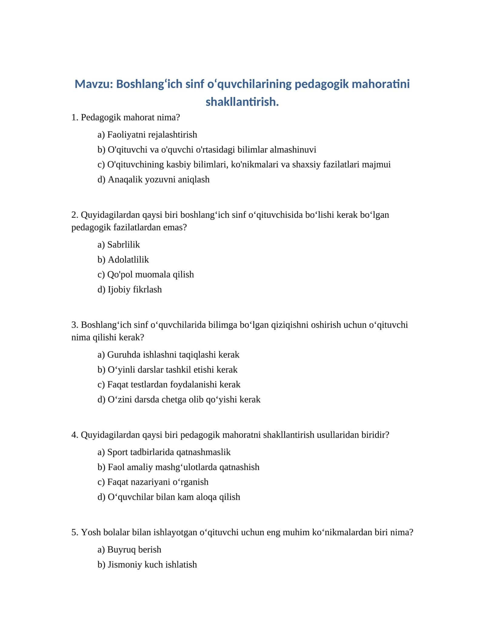 Boshlangʻich sinf oʻquvchilarining pedagogik mahoratini shakllantirish 1