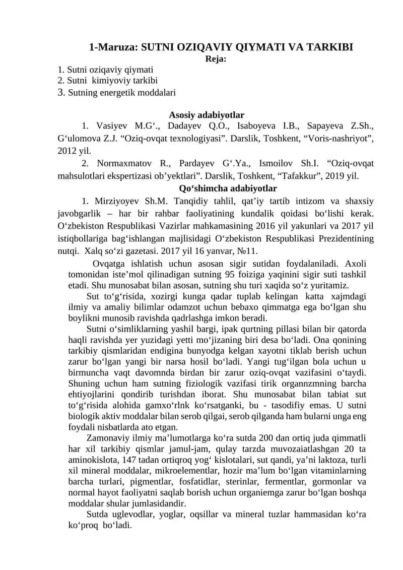 SUTNI OZIQAVIY QIYMATI VA TARKIBI 1