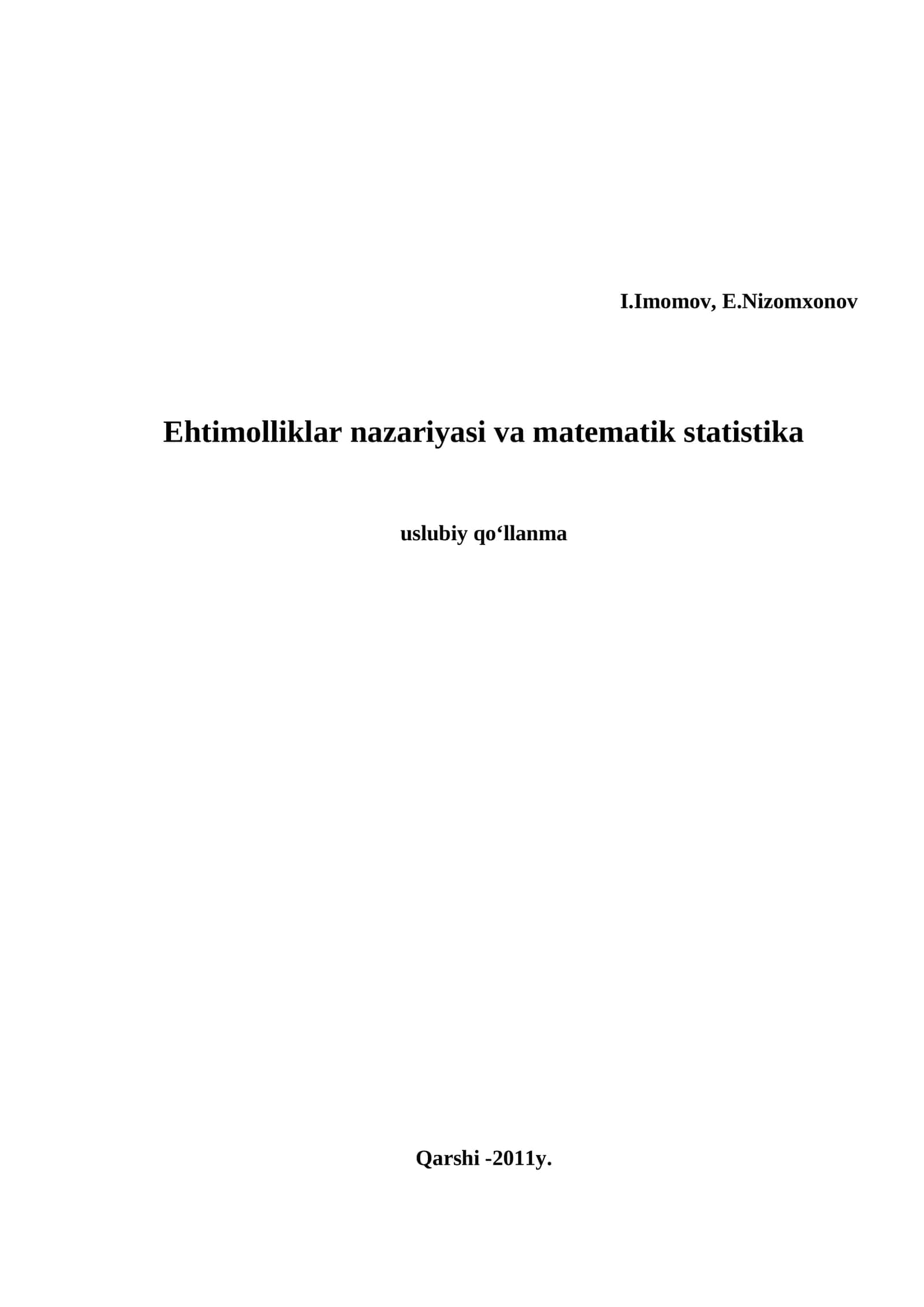 Ehtimolliklar nazariyasi va matematik statistika 1