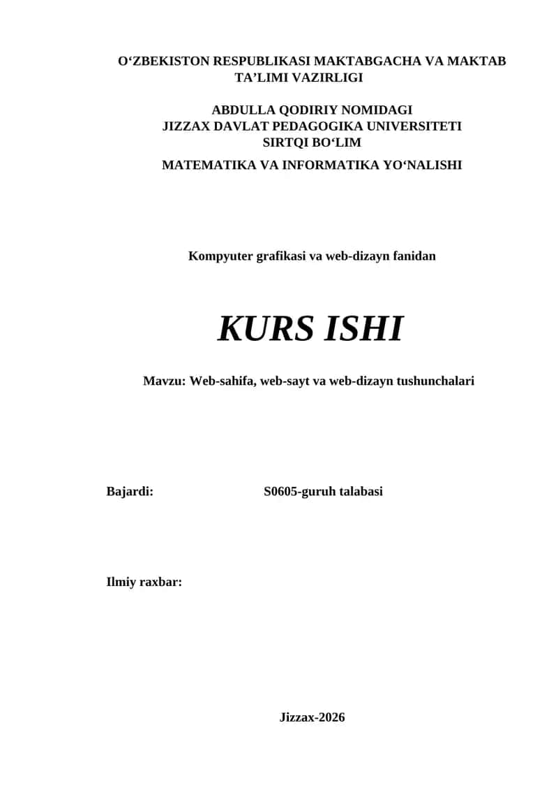 Kompyuter grafikasi va web-dizayn fanidan KURS ISHI 1